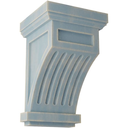 Ekena Millwork 4 1/4"W x 4 1/4"D x 7"H Fluted Wood Vintage Decor Corbel, Driftwood Blue CORWD04X04X07FLBU